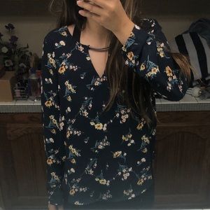 Forever 21 Dark Blue Floral Cutout Blouse